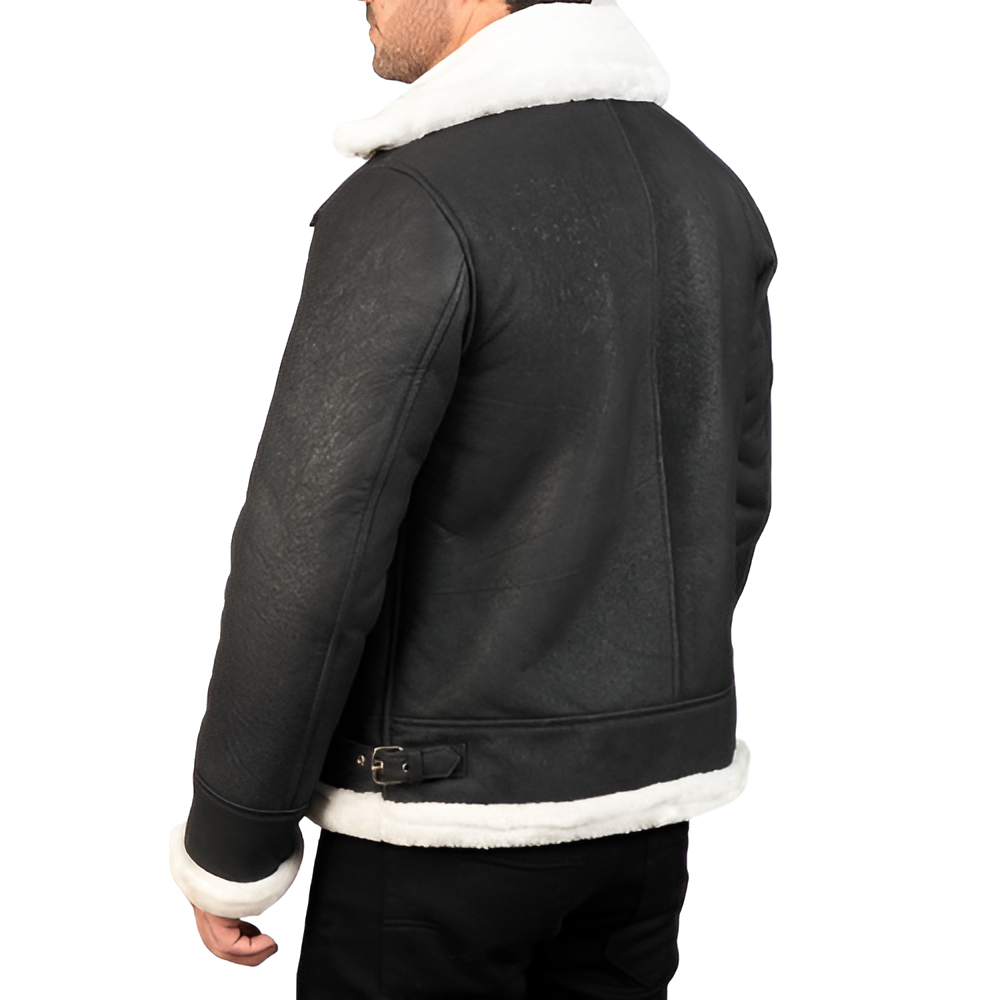 Men's Shearling-Lined Black Leather Jacket