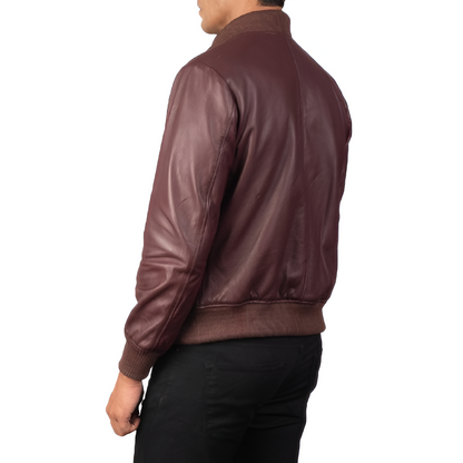 Men's Maroon Leather Bomber Jacket