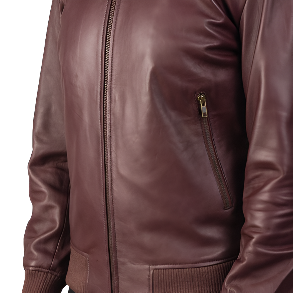 Men's Maroon Leather Bomber Jacket