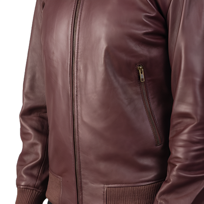 Men's Maroon Leather Bomber Jacket