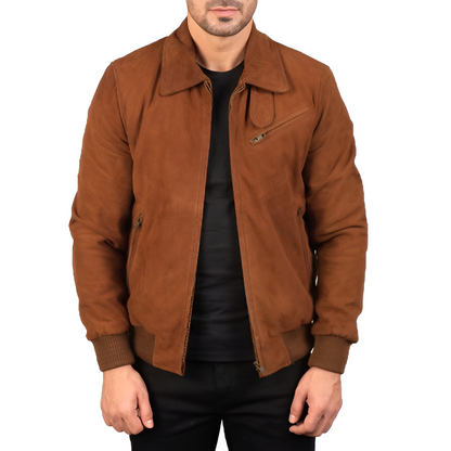 Men's Camel Suede Bomber Jacket