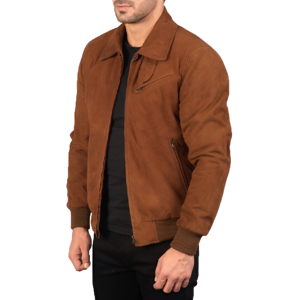 Men's Camel Suede Bomber Jacket