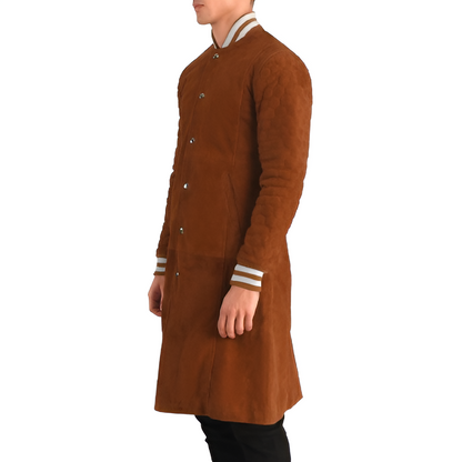 Brown Suede Bomber Coat