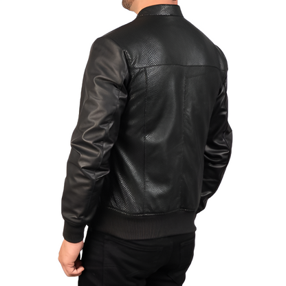 Men's Black Stand Collar Leather Jacket