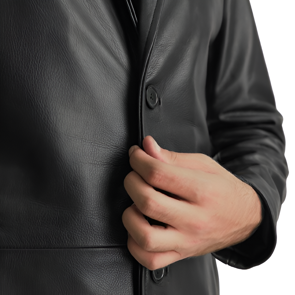 Men's Black Leather Long Coat