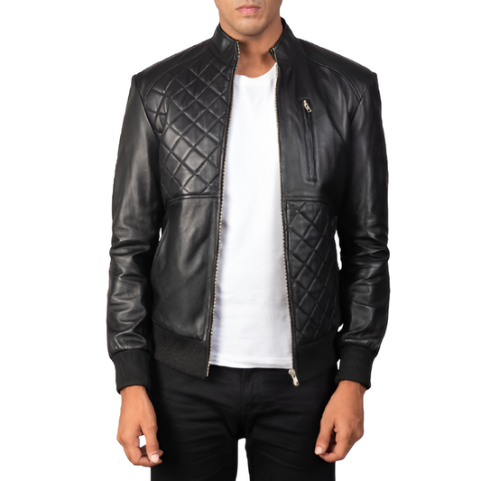 Men's Black Quilted Leather Jacket