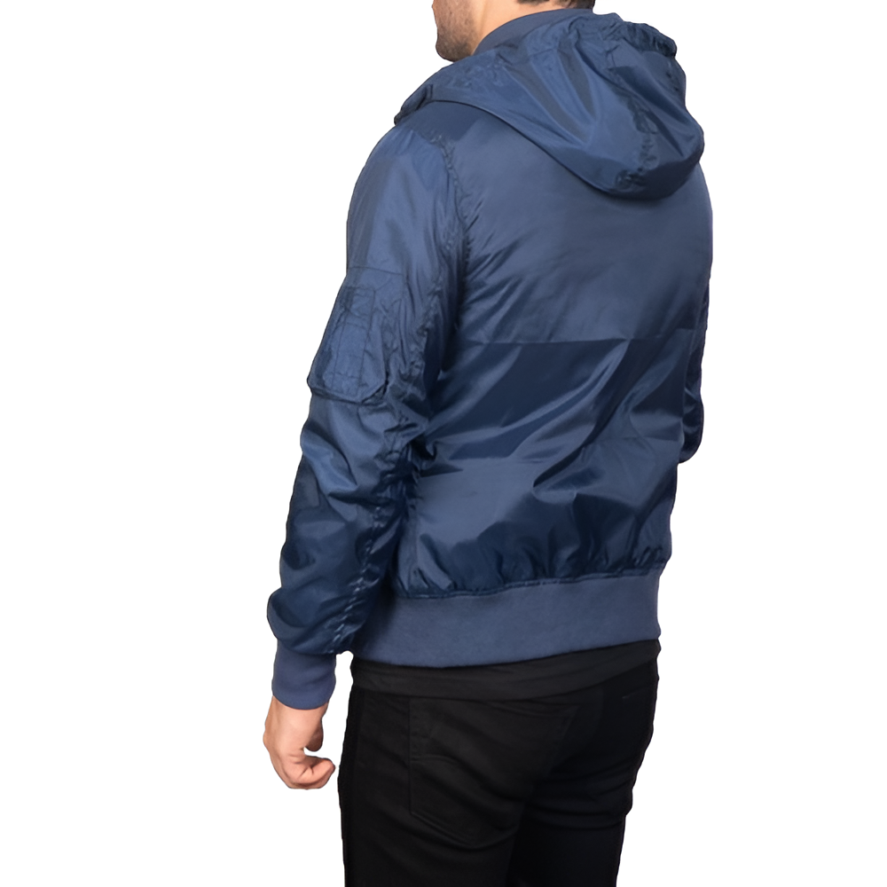 Men's Navy Blue Hooded Bomber Jacket