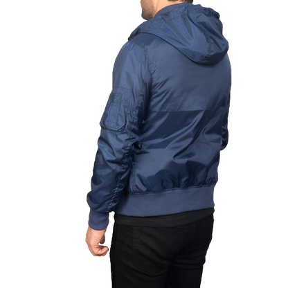 Men's Navy Blue Hooded Bomber Jacket