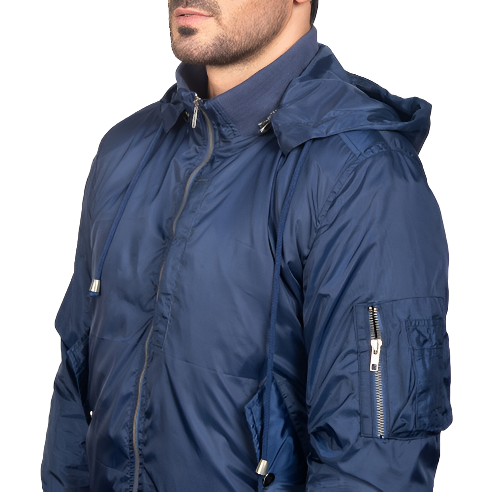 Men's Navy Blue Hooded Bomber Jacket