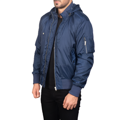 Men's Navy Blue Hooded Bomber Jacket