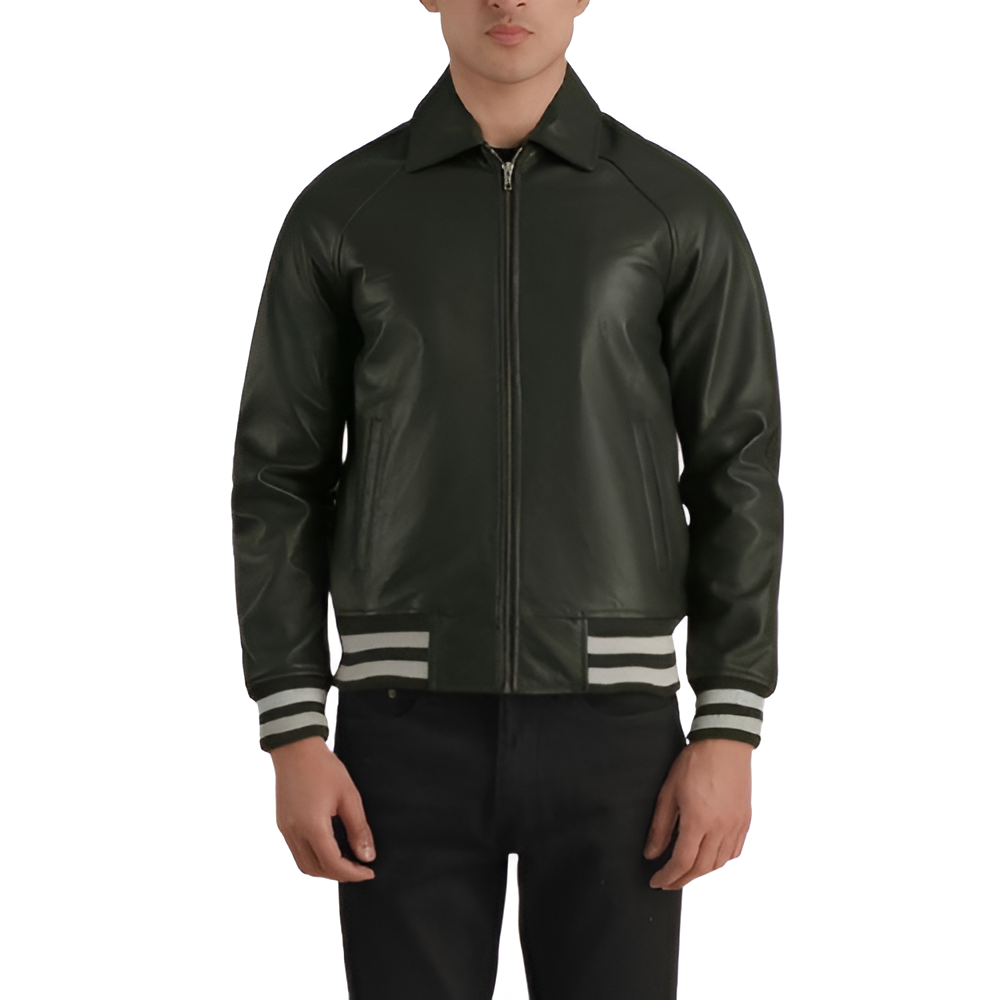 Men's Dark Green Varsity Leather Jacket