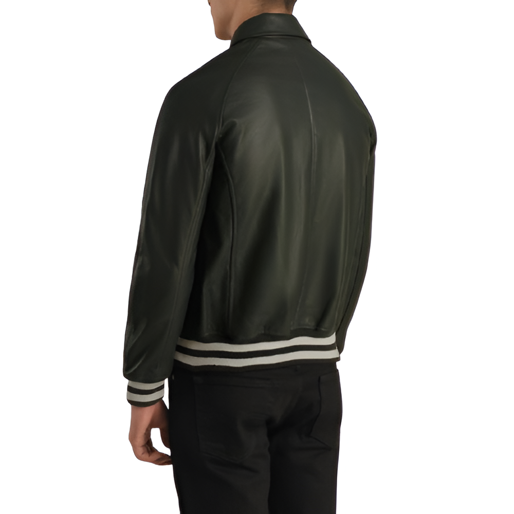 Men's Dark Green Varsity Leather Jacket