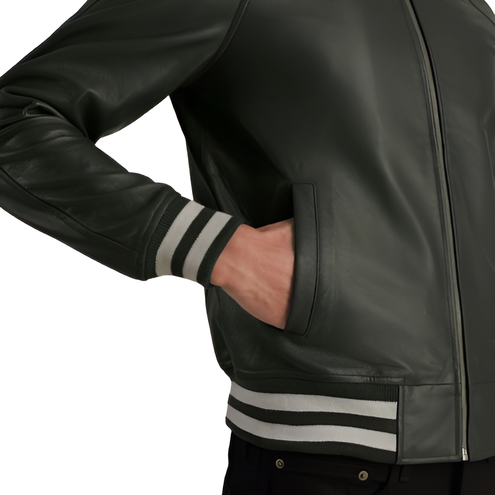 Men's Dark Green Varsity Leather Jacket