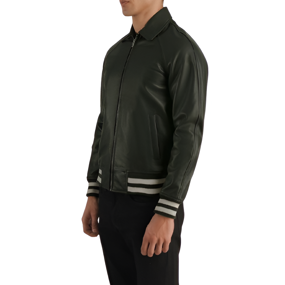 Men's Dark Green Varsity Leather Jacket