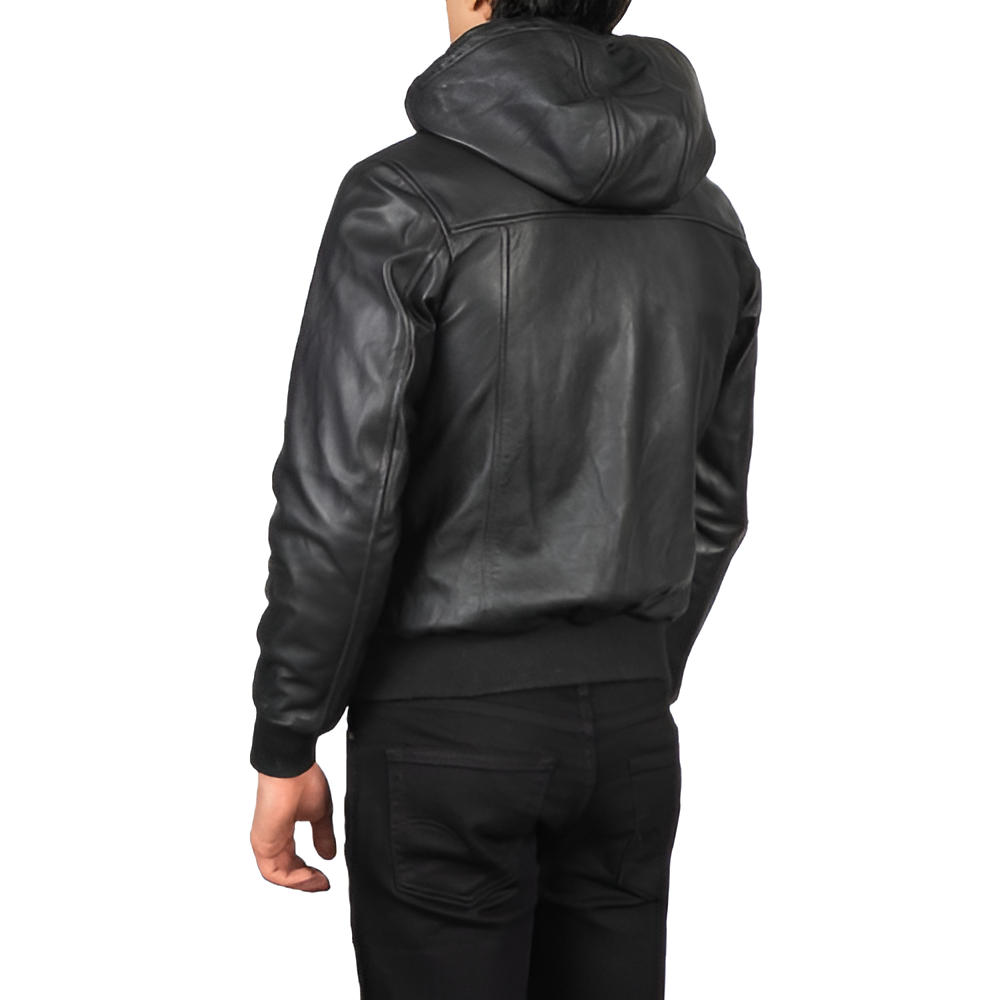 Men's Black Hooded Leather Jacket