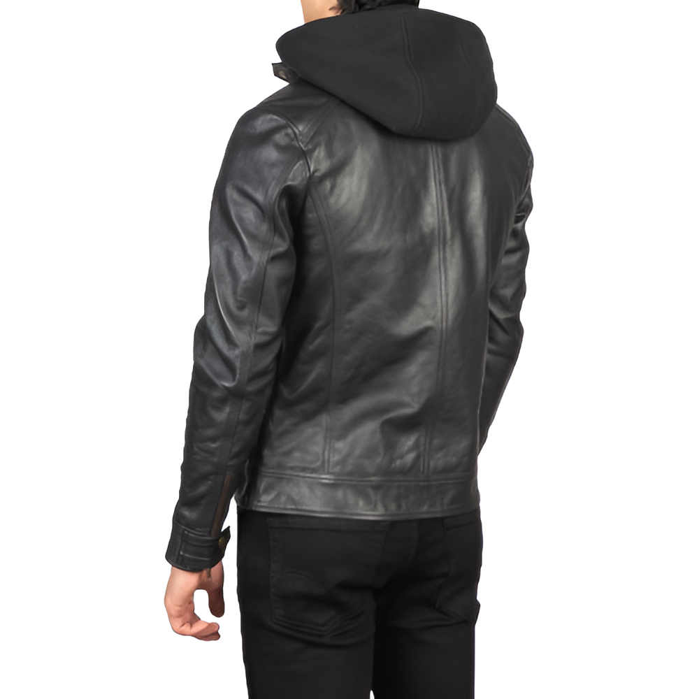 Men's Black Hooded Leather Jacket