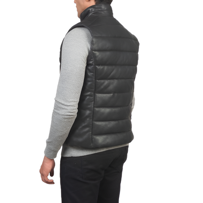 Men's Black Puffer Leather Vest