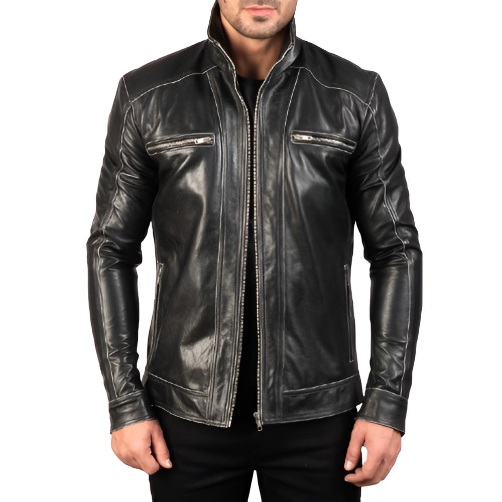 Men's Black Zippered Leather Jacket