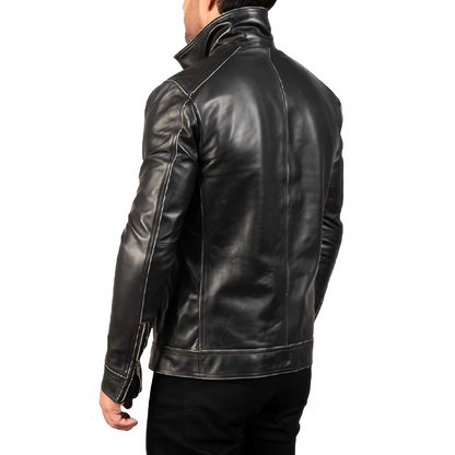 Men's Black Zippered Leather Jacket