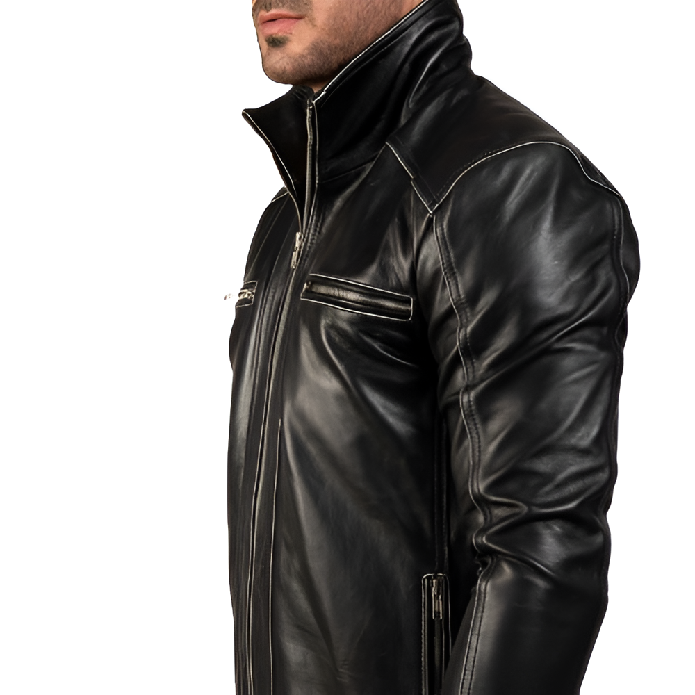 Men's Black Zippered Leather Jacket