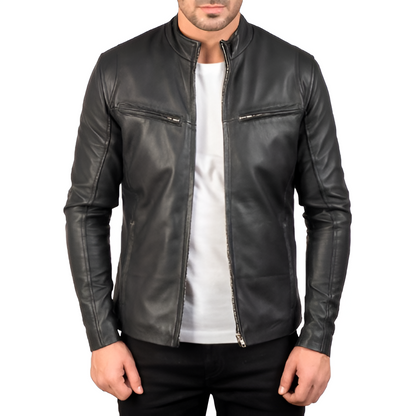 Men's Stand Collar Leather Jacket