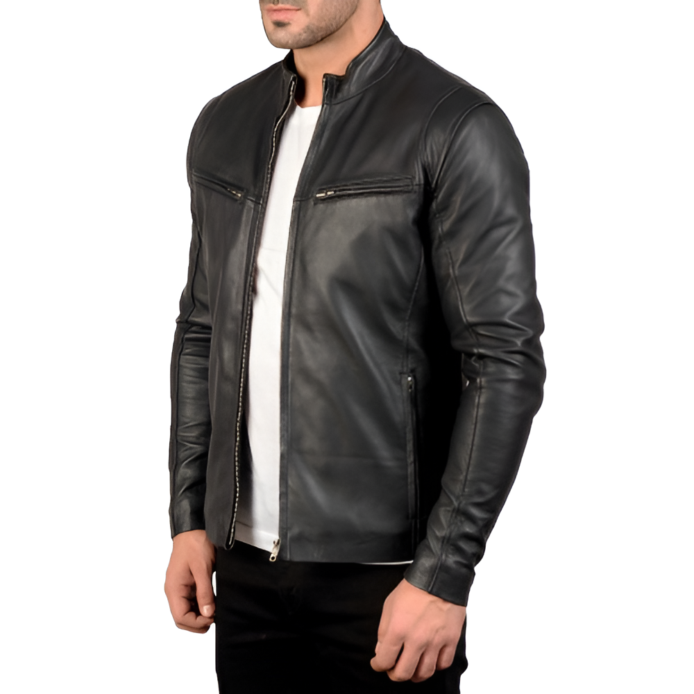 Men's Stand Collar Leather Jacket