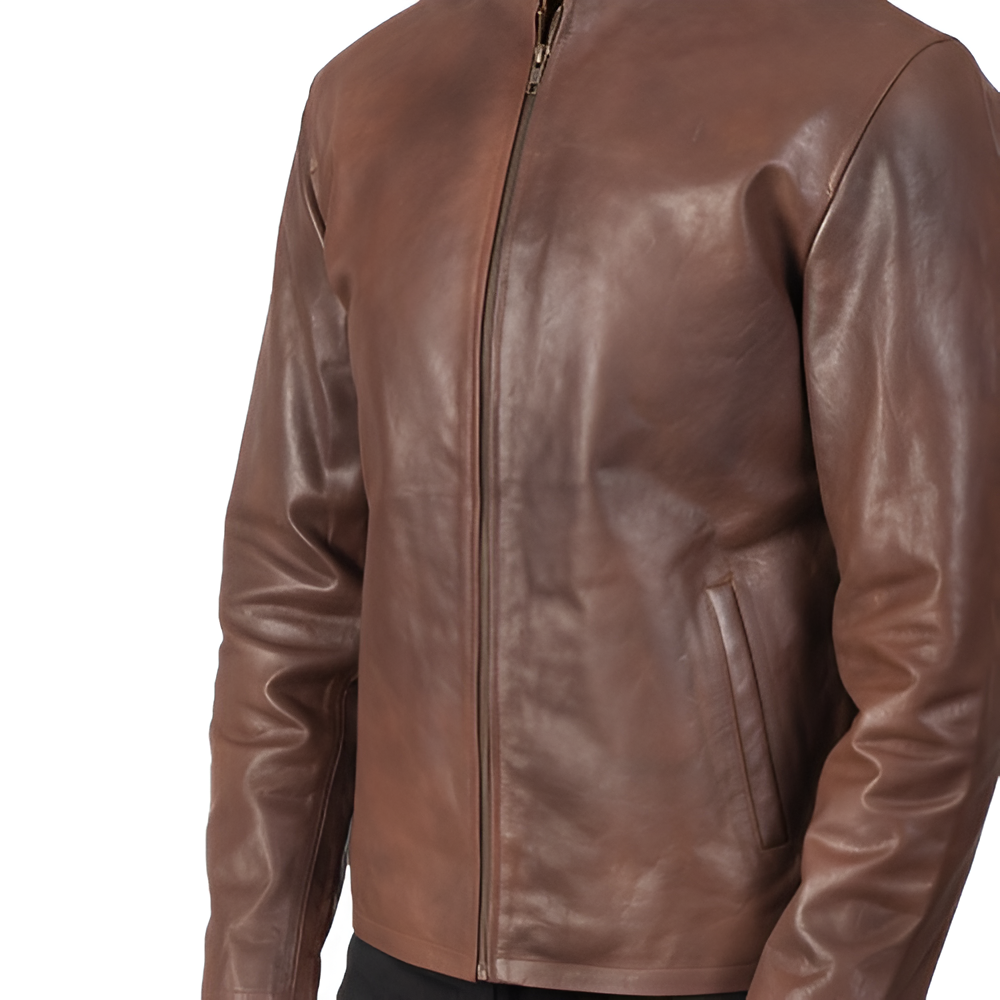 Men's Brown Stand Collar Leather Jacket