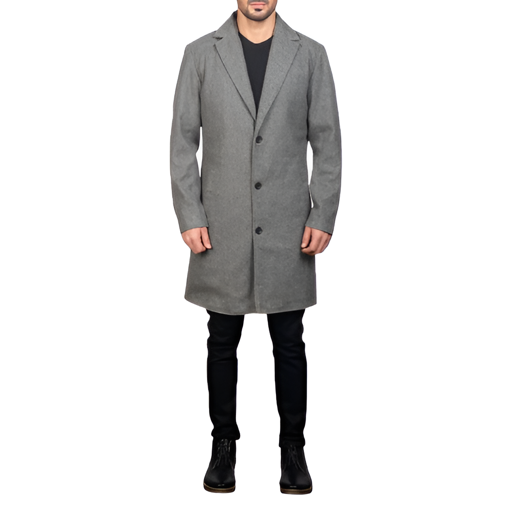 Grey Single-Breasted Overcoat