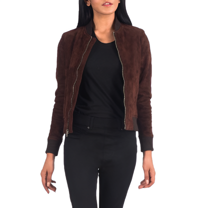 Women's Brown Suede Bomber Jacket