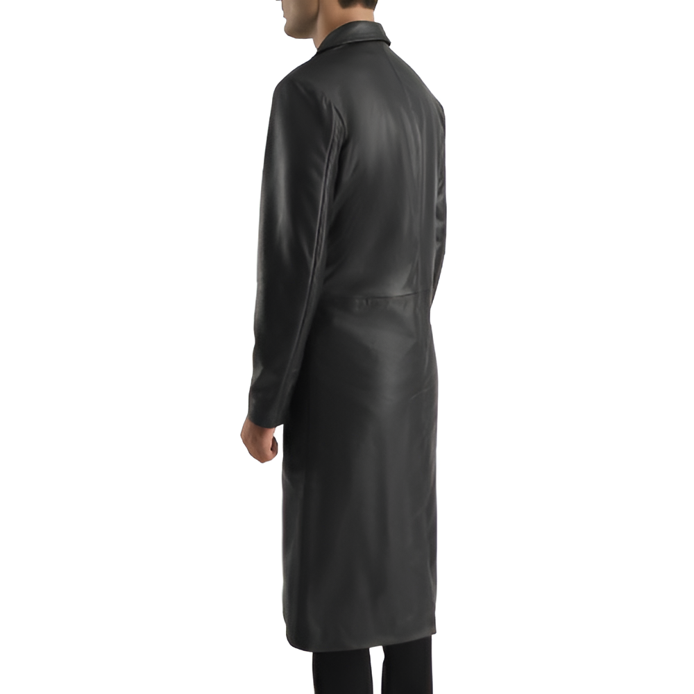 Men's Black Leather Long Coat