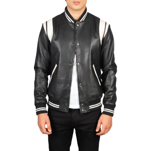 Dantee Black Leather Varsity Jacket