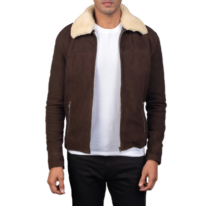 Men's Shearling Collar Suede Jacket