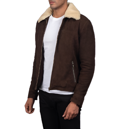 Men's Shearling Collar Suede Jacket