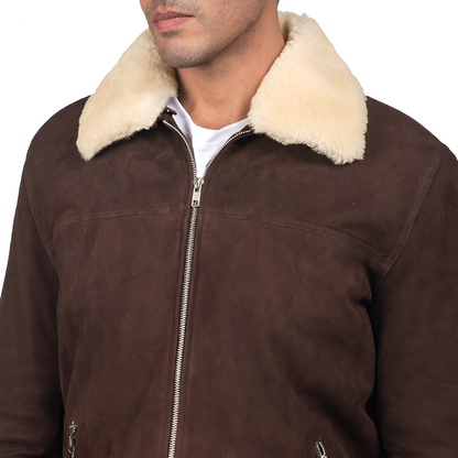 Men's Shearling Collar Suede Jacket