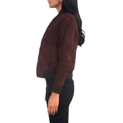 Women's Brown Suede Bomber Jacket