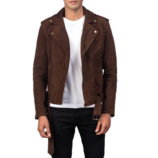 Men's Brown Suede Biker Jacket