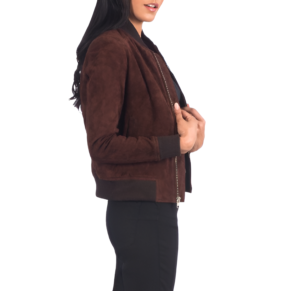 Women's Brown Suede Bomber Jacket