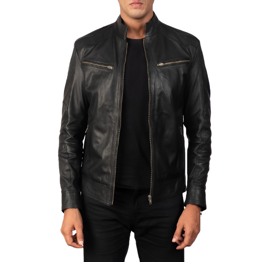 Men's Black Leather Racer Jacket