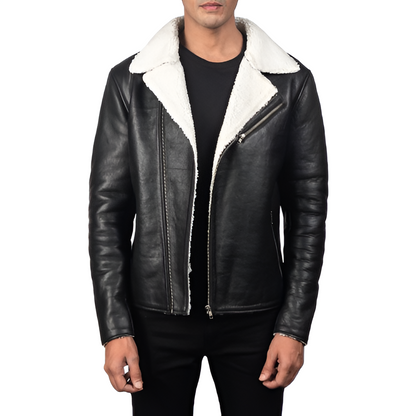 Men's Black Shearling Leather Jacket