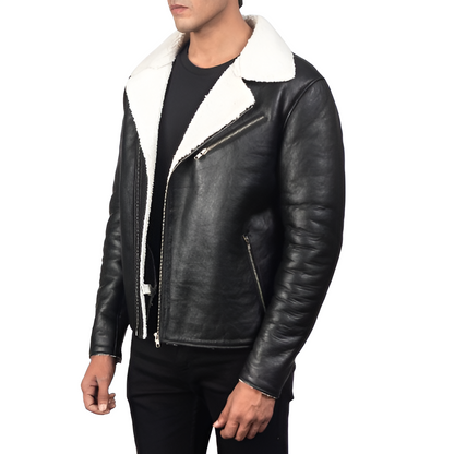 Men's Black Shearling Leather Jacket