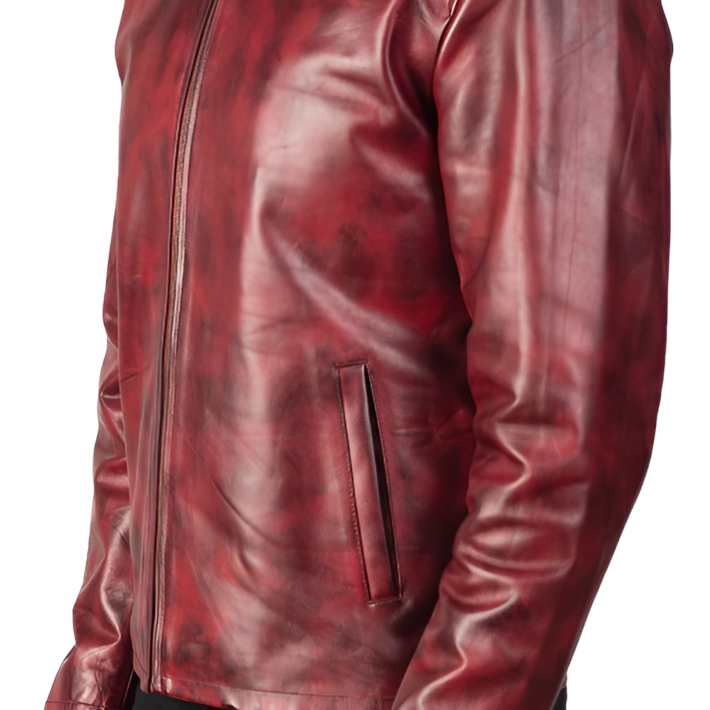 Men's Red Stand Collar Leather Jacket