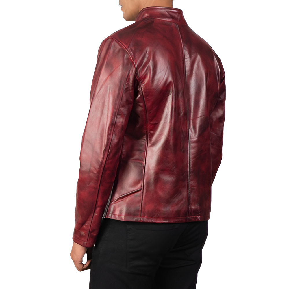 Men's Red Stand Collar Leather Jacket