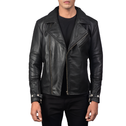 Men's Black Quilted Biker Leather Jacket