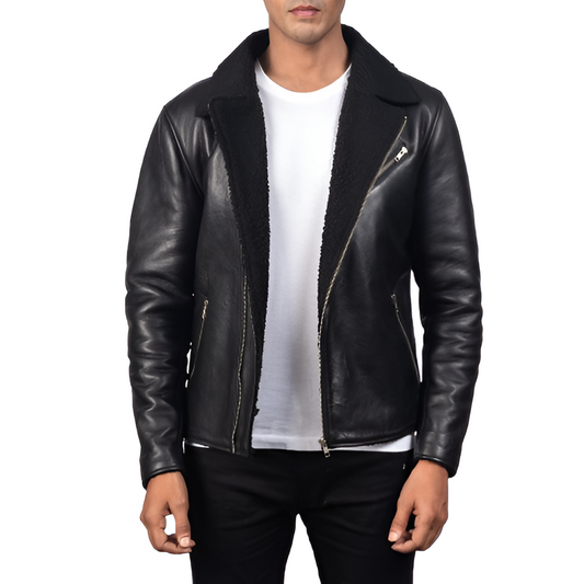 Men's Black Sherpa Lined Leather Jacket