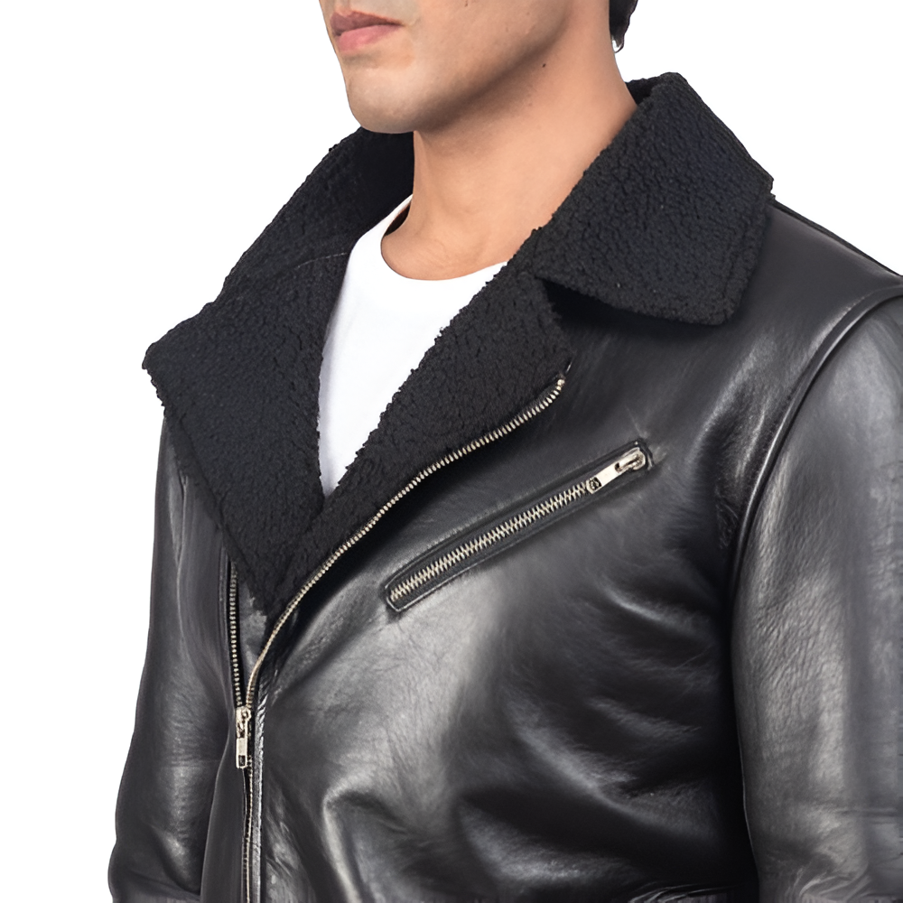 Men's Black Sherpa Lined Leather Jacket