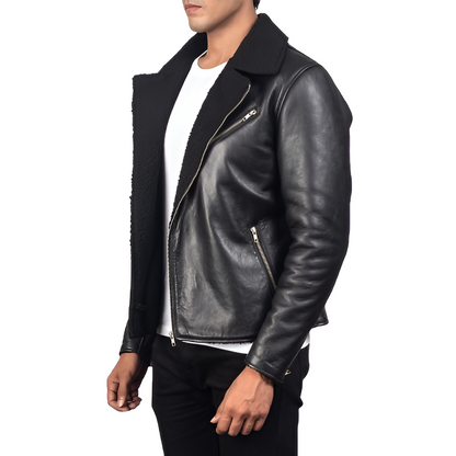 Men's Black Sherpa Lined Leather Jacket