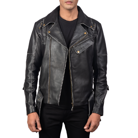 Men's Classic Black Biker Leather Jacket