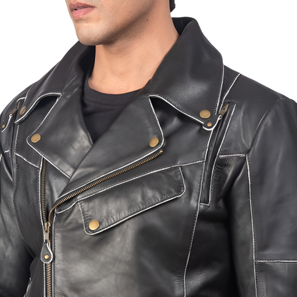 Men's Classic Black Biker Leather Jacket