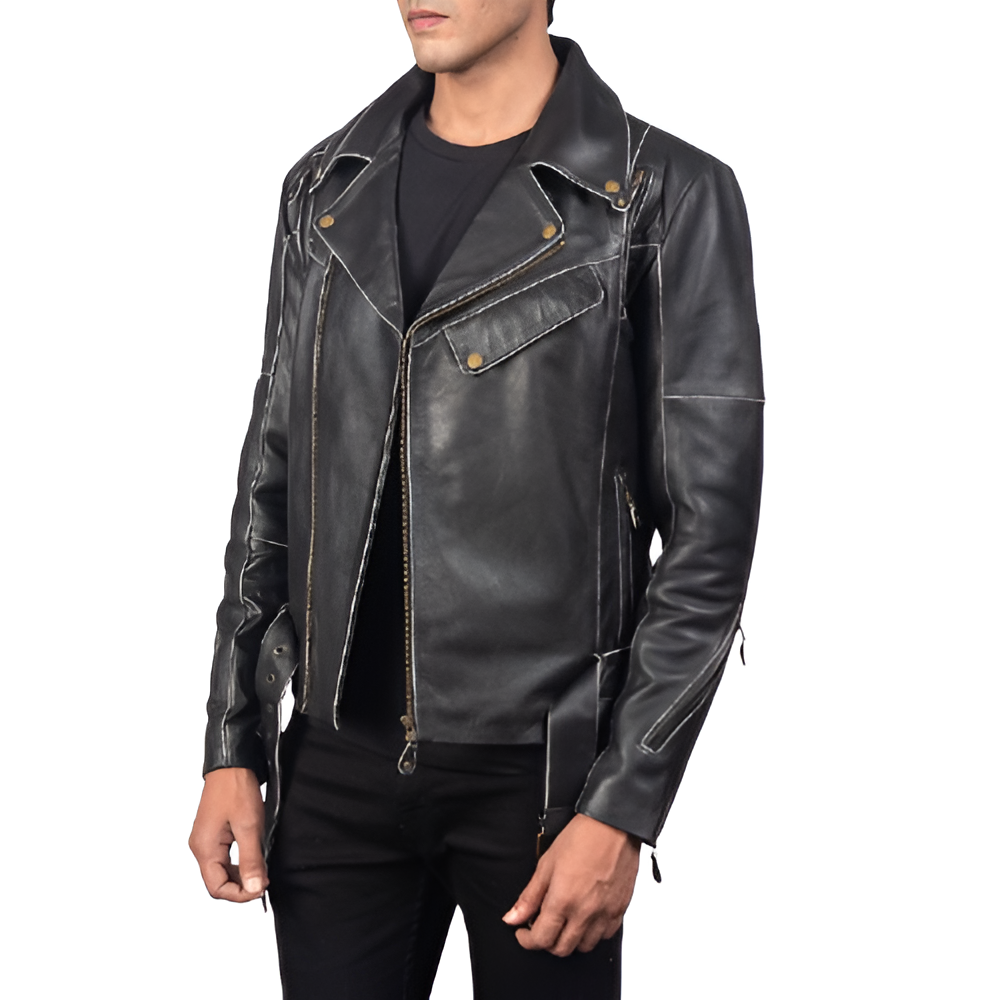 Men's Classic Black Biker Leather Jacket