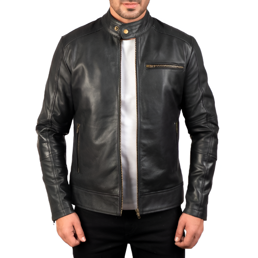 Men's Black Cafe Racer Leather Jacket